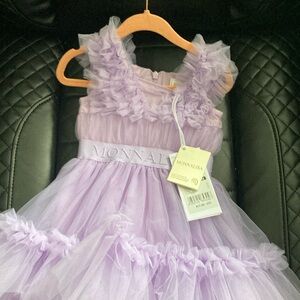 Monnalisa Lavender Ruffled Tulle Dress